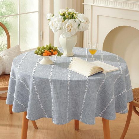 Runde Tischdecke 135 cm Blau Abwaschbar Leinenoptik für Küche & Garten