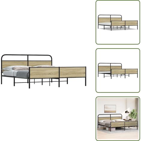 vidaXL Metallbett ohne Matratze Sonoma-Eiche 180x200 cm