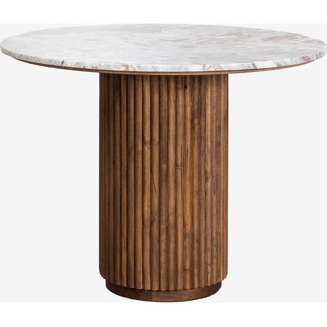 Sklum – Table de salle à manger ronde en pierre naturelle et bois de manguier – Ø100 cm – Finition mate – Pied tubulaire en bois massif – Design élégant (1/5)