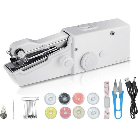 Tragbare Nähmaschine, elektrische Nähmaschine, Mini Nähmaschine, für Anfänger, Nähen von Kleidung, Familie, Reisen, DIY (weiß)