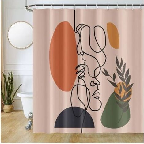 Rideau Douche Visage Abstrait Milieu du Siècle Moderne Minimaliste Art Terracotta Anti Moisissure Imperméable Tissu Polyester Lavable 180x180cm (1/4)