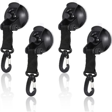 4-piece suction cup anchors with fixing hooks, black