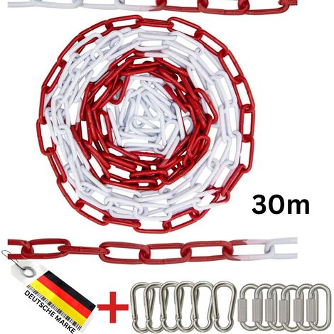 FAMEX 30m Chaîne Métallique de Signalisation Rouge Blanche - 5 mm - pour Chantier, Parking et Sécurisation