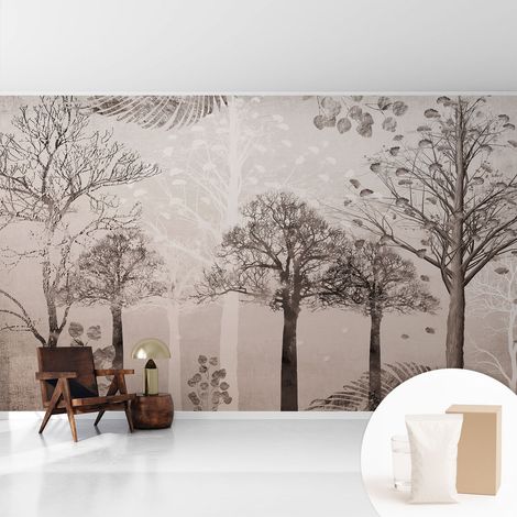 Tapete Vliestapete mit Kleber für Wohnzimmer Schlafzimmer Küche - Wanddekoration Zarte Bäume 416x254 cm (1/5)