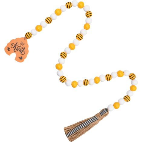 Guirlande de perles en bois abeille avec pompon, décoration murale champêtre pour festival (1/5)