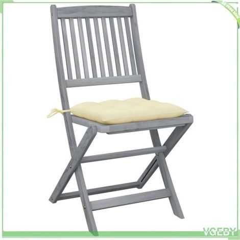 Chaise pliable - FAFEICY - 3064580 - Bois d'acacia massif - Coussins inclus - Gris délavé (lot de 4) (1/5)