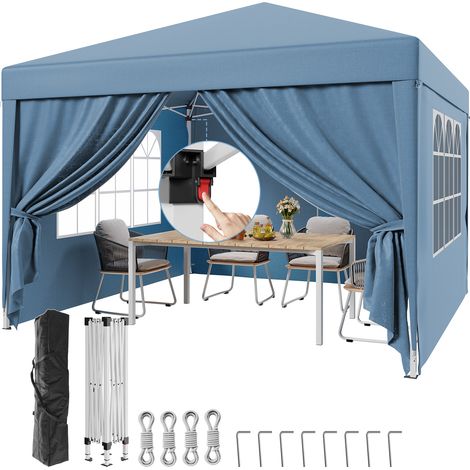 DEVOKO Gazebo de jardin pliable 3 x 3 m avec quatre rideaux latéraux amovibles, imperméable et résistant aux UV, facile à assembler et à ranger, livré avec un sac de rangement bleu (1/5)