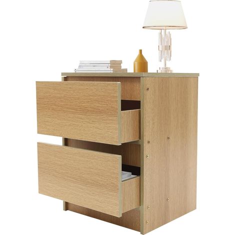 Beistelltisch Nachtkommode Nachttisch Vintage, Nachtschrank mit 2 Schublade, Beistelltisch mit Schublade für Wohnzimmer Schlafzimmer Kinderzimmer, 32 x 30 x 41cm, bis zu 30kg (Eichenholz Farbe)