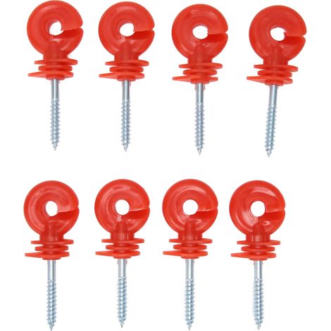 Lot de 50 isolateurs de clôture à visser, résistants à la pluie et au soleil, en plastique et acier, pour clôtures électriques électroniques (rouge). (1/5)