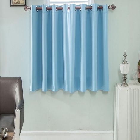 1 Rideau Court Oeillets Occultant Uni Bleu 36x74cm Fenêtre Cuisine Salle De Bain (1/5)