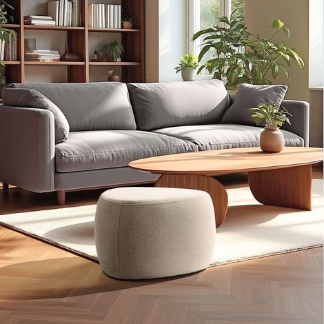 LEOPOLD - Pouf forme galet n°2 en tissu effet velours beige foncé (1/5)