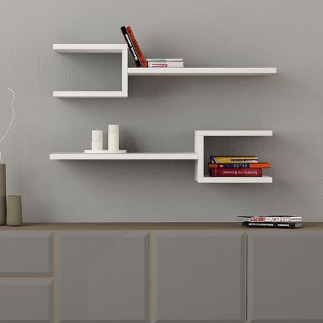 Decortie Fourchette Étagère flottante murale moderne Design unique Ensemble d'étagères 2 pièces Blanc 75cm (1/3)
