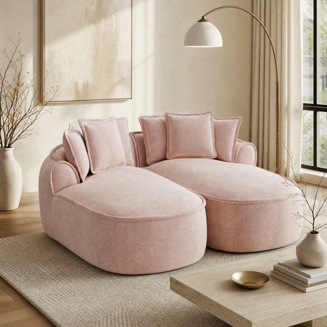 Divano modulare 2 posti con chaise longue extra profonda, trasformabile in divano letto, rosa HAVRYA (1/5)