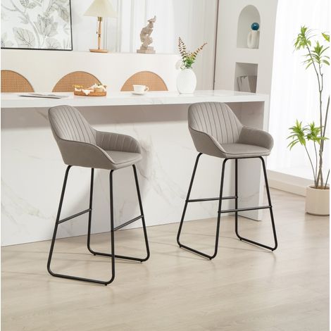 Sgabelli da bar (set da 2) in tessuto, imbottitura in schiuma, gambe in metallo, grigio HAVRYA (1/4)