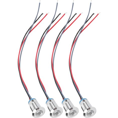 Jeu de 4 voyants LED ronds étanches en métal, 12mm, bicolore rouge/bleu, cathode commune, pré-câblé, 12-24V (1/5)