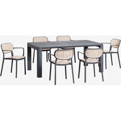 Set Tavolo Rettangolare Arnadine (180x100 cm) e 6 Sedie da Giardino Impilabili con Braccioli Omara SKLUM            