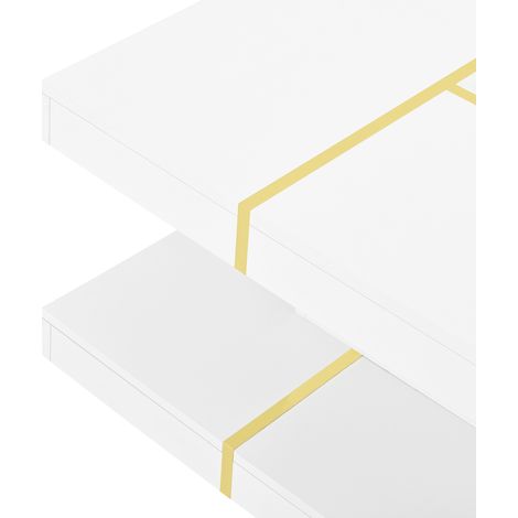 Table basse 80x80x38 cm en panneaux de bois blanc, avec rangement pour salon FLORAGRACE (1/5)