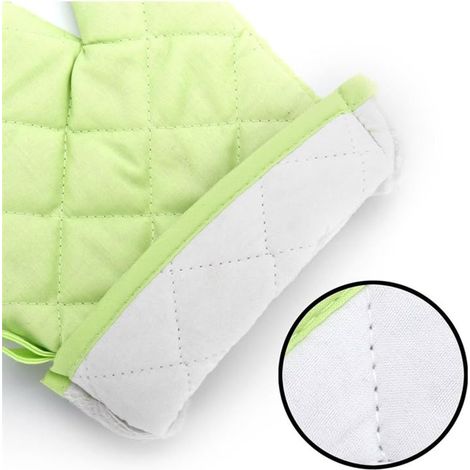 Gants de cuisine haut de gamme résistants à la chaleur, gants extra-larges matelassés en coton et polyester, 1 paire verte. (1/5)