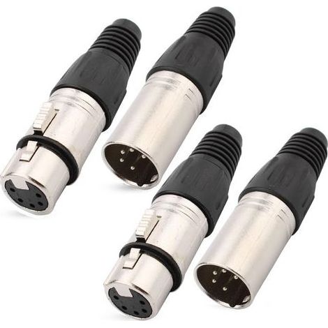 Lot de 4 connecteurs XLR mâles et femelles à 5 broches, connecteurs XLR, connecteurs de câble de microphone, prise audio pour microphone, connecteur à souder XLR, prise XLR femelle, pour (1/4)