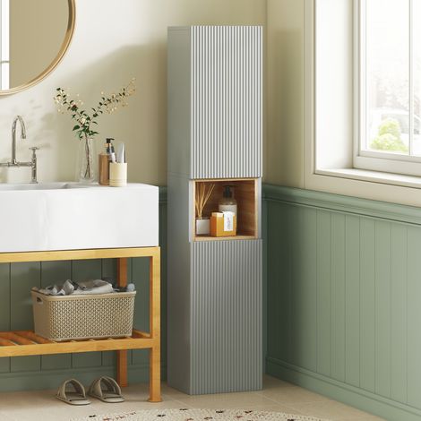 Meuble colonne salle de bain compartiment et étagères réglables meuble de rangement vert 2 portes 30x24x140cm style élégant