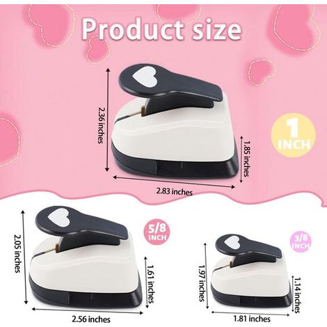Herzlocher,Stempelförmiger Ausstecher,Herzstanzer für Papierbastelarbeiten,Locher-Set mit 1 Zoll,5/8 Zoll und 3/8 Zoll Durchmesser (1/4)