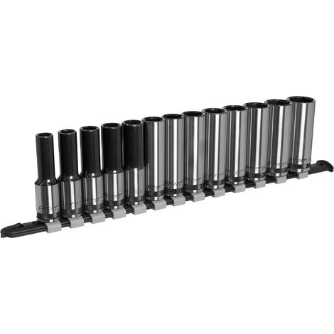 Metric Socket Set Deep 13pc 1/2""D Black Series Single Hex Sealey Railed AK7995