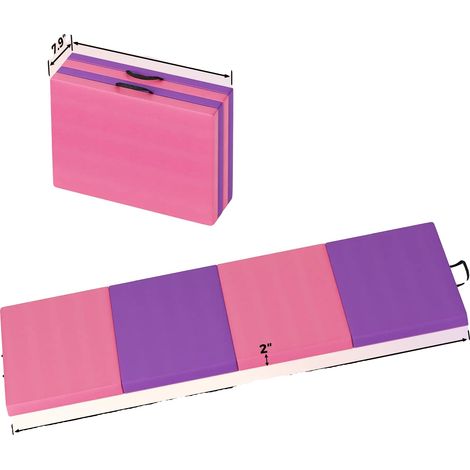 Tapis de gymnastique, design pliable portable, surface antidérapante, 4-fold-Rose (1/2)