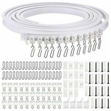 Rail à rideaux flexible et pliable de 5 m pour plafond, rail courbe pour séparation d’espace, avec crochets métalliques inclus