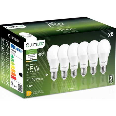 6x LED-Lampe E27 A60 10W = 75W 1100lm 4000K Neutralweiß 260° LUMILED