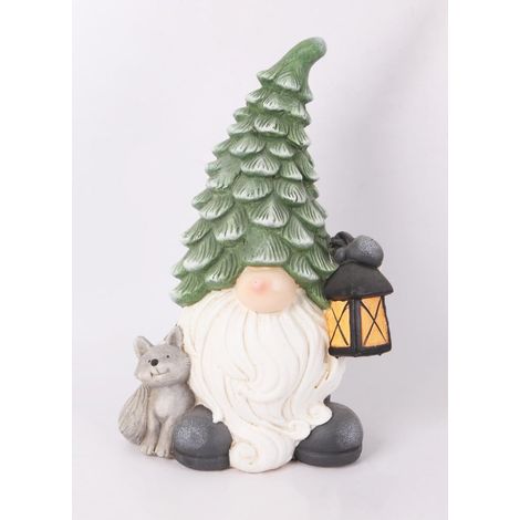 Dekofigur Zwerg mit Laterne 38 x 26 cm grün weiß Weihnachtscharaktere
