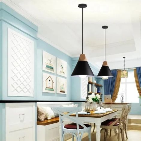 kawoo Lot de 2 Lustre Vintage Salon Noir,E27 Lampe Suspension Industrielle Retro Style Nordique pour Salon Chambre (1/4)