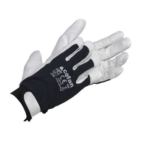 Guantes de vacuno con dorso de tela con Cierre de velcro y Muñequera elástica T-9 (12 pares)