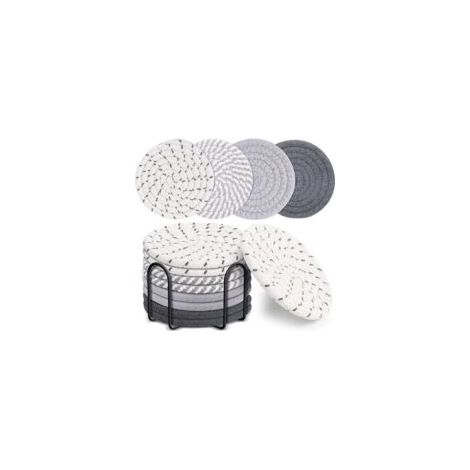 Ein Set aus 8 saugfähigen Untersetzern aus Baumwollstrick, ideal für die Wohnzimmerdekoration, 11 cm (grau). – Crezuo