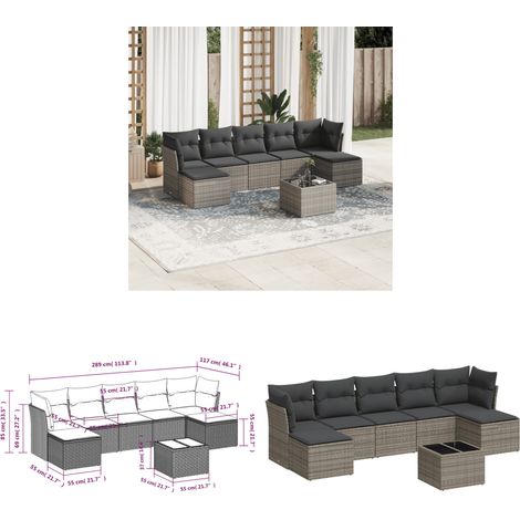Salon de jardin 8 pcs avec coussins gris résine tressée - Ensemble Salon De Jardin - Mobilier De Jardin - Canapé Jardin - Set Salon Exterieur - Chaise Lounge - Home & Living (1/3)
