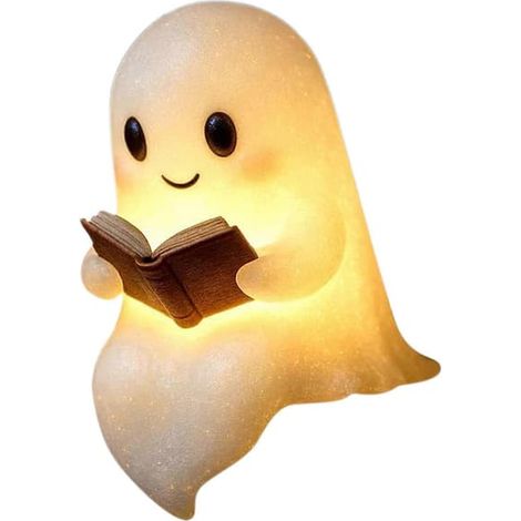 BelleRise - Lampe fantôme lumineuse en forme de fantôme lisant un livre pour Halloween, bureau, salon, décoration intérieure, fêtes (1/5)