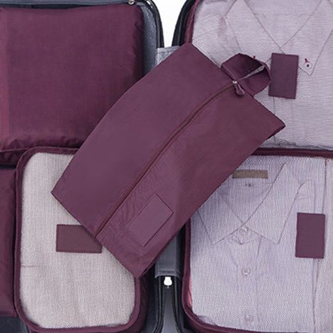 Lot de 7 cubes de rangement imperméables et résistants à la saleté en tissu Oxford, couleur rouge bordeaux, parfaits pour les voyages. (1/5)