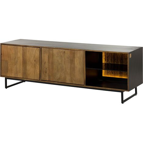 Meuble TV en bois de Manguier / Bois de récupération 180x47x60 noir / naturel laqué DAVIS 10