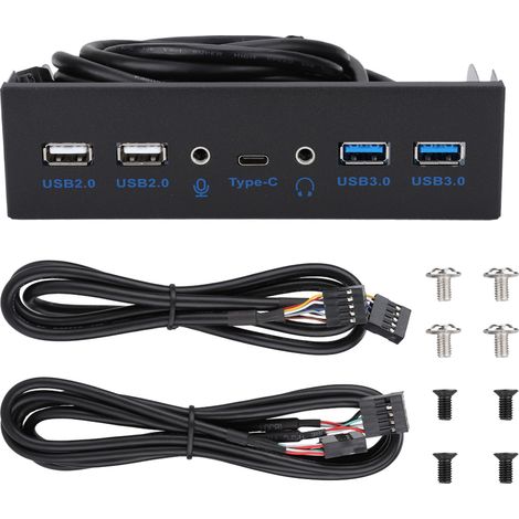 Panneau D'extension Avant USB Audio - 1 Port Type-C 3.1 + 2 Ports USB 3.0 + 2 Ports USB 2.0 + Prise Audio - Pour Boîtier PC Desktop - 1 Pièce (1/5)