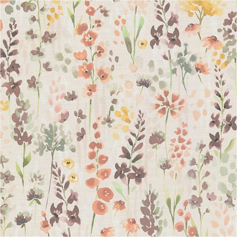 Flowers wallcovering wall Profhome 396062 hot embossed non-woven wallpaper slightly textured aquarelle style matt beige orange brown green 5.33 m2 (1/5)