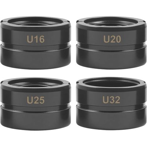 Lot de 4 mâchoires à sertir U16U32, profil U pour millimètre 16, 20, 25, 32 mm, pour pinces à sertir manuelles + mâchoire interchangeable, tube en cuivre, acier inoxydable, acier (1/5)