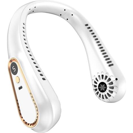 Ventilateur de cou USB-C – Ventilateur sans pales rechargeable avec affichage LED, blanc 1200 mAh