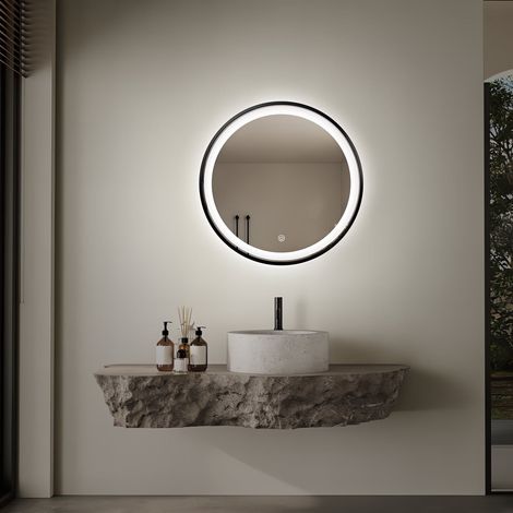 DILECI - Miroir rond LED Ø60 cm avec cadre aluminium noir (1/5)