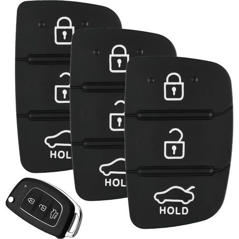 Lot de 3 coques de clé à 3 boutons compatibles avec Hyundai i40 i30 i20 i10 ix20 ix30 ix35 Santa Fe Tucson Elantra Accent Coque de rechange en caoutchouc Noir (1/5)