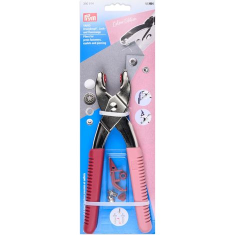 Prym 390914 Vario pinza bacca – Per bottoni a pressione, occhielli, rivetti e bottoni jeans – Include utensili per foratura, impugnatura ergonomica, accessori per cucito versatili (1/3)