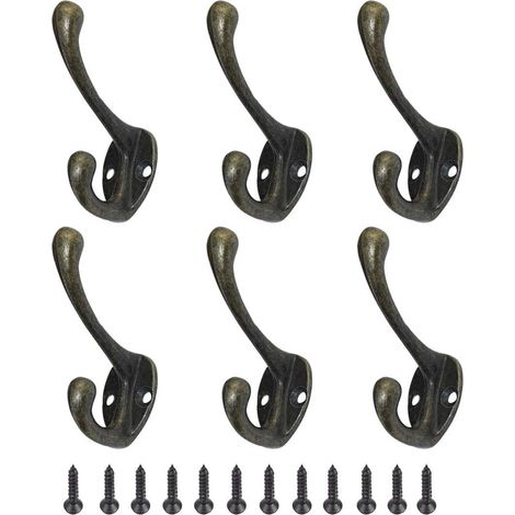 Crediri 6er-Pack Vintage-Kleiderhaken aus Metall für Schränke, Retro-Huthaken, Kleiderhaken, Wandhaken mit Schrauben, Bronze, Einheitsgröße
