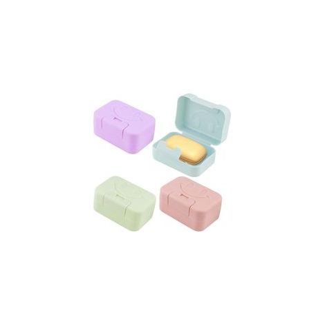 Juego de jaboneras portátiles de viaje de 4 piezas con tapa, jaboneras de plástico, a prueba de fugas y selladas para viajar. (1/4)