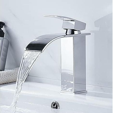 Wasserfall-Waschtischarmatur, silberverchromt, Einhebelmischer, Einloch-Waschtischarmatur, Edelstahl SUS304, langlebig, oxidationsbeständig, elegantes Design (Schlauch nicht im Lieferumfang enthalten) (1/5)