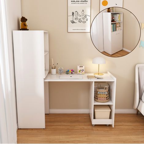 Escritorio abatible con mueble de almacenaje, estantes regulables, blanco HAVRYA (1/5)