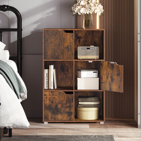 WOLTU Bücherschrank Bücherregal, Aktenschrank mit 3 Türen 6 Fächern, Aufbewahrungsregal Raumteiler Büroregal, für Büro, Arbeitszimmer, Wohnzimmer, 59,6x91x29 cm, Rustikales Braun (1/5)
