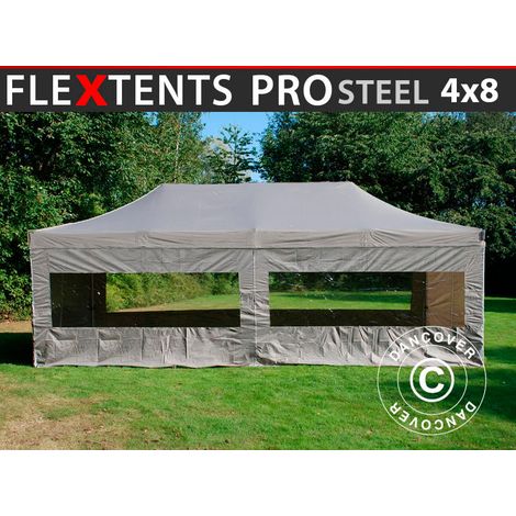 Pop up gazebo FleXtents PRO Steel 4x8 m Latte, incl. 6 sidewalls